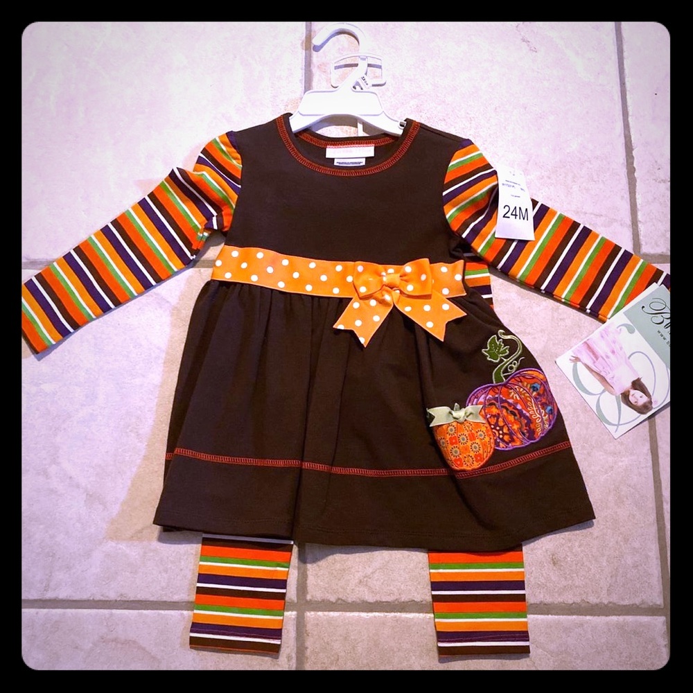 Bonnie Jean Pumpkin Dress & Striped Leggings 24M